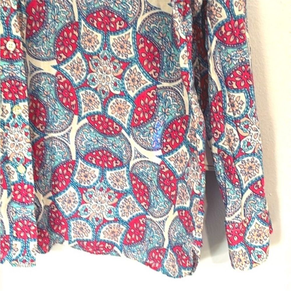 Talbots Garden Medallion Women’s Pink Blue Button Down Dress Shirt XLp Petite - Picture 8 of 16